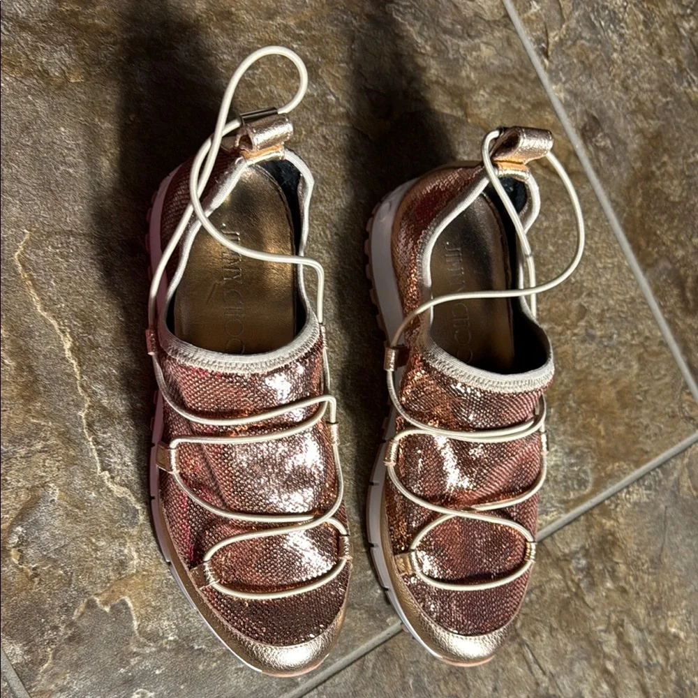 Jimmy Choo Andrea Gold Slip On Sneakers Luxurious Design NIB - Picture 5 of 7